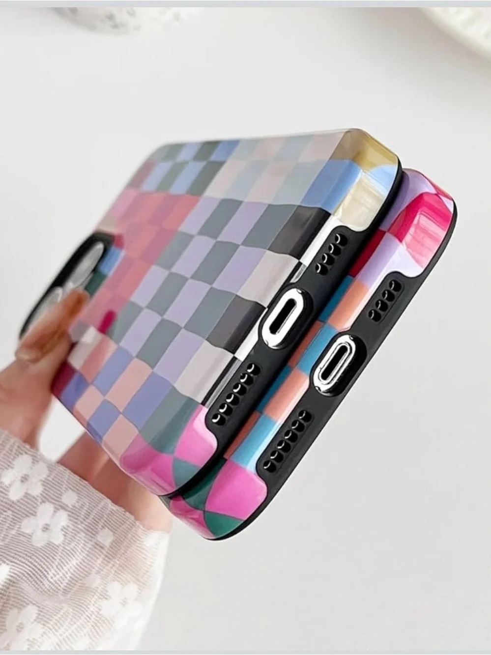 branple iPhone 14 Pro Case Colorful Checkered Plaid Slim Shockproof Cover NEW